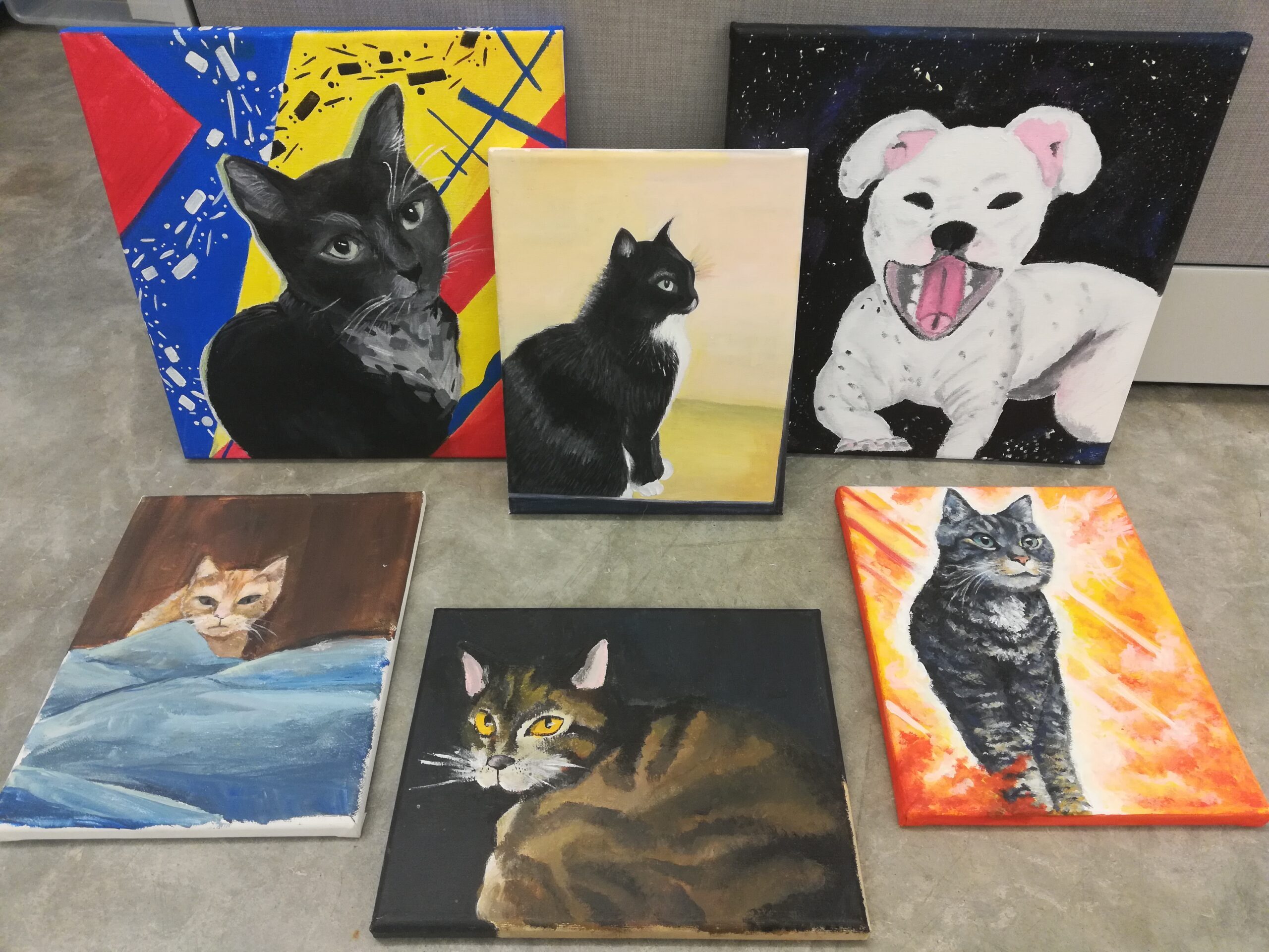 Paintings of cats and dogs