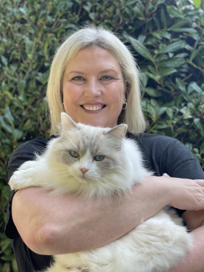 Val Parrish with her cat